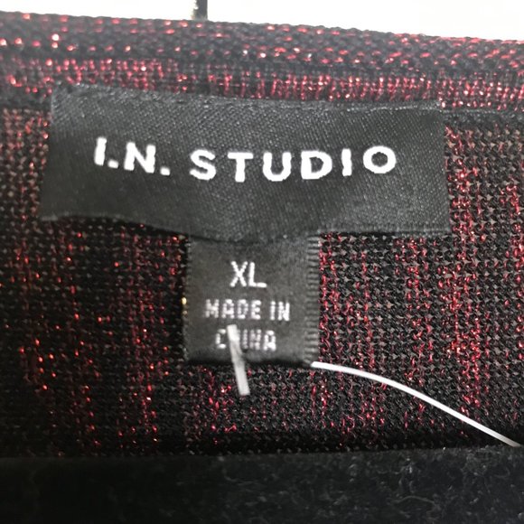 IN Studio Black Red Sweater Top Size XL Metallic Knit Dolman Sleeve Pullover - Picture 5 of 7